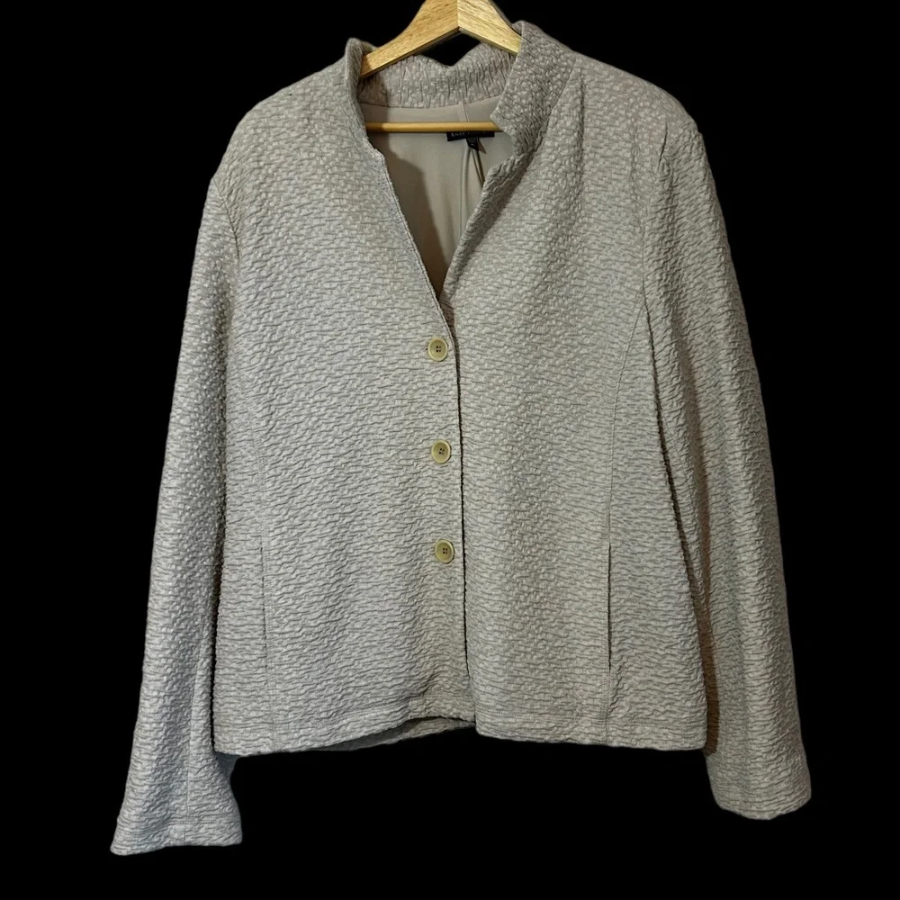 Eileen Fisher Textured Career Blazer Gauzy Stretch Cream Ivory Size XL